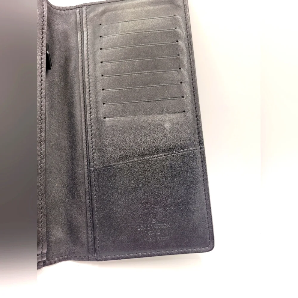 LOUIS VUITTON Brazza Long Bifold Monogram Shadow Black Unisex Wallet